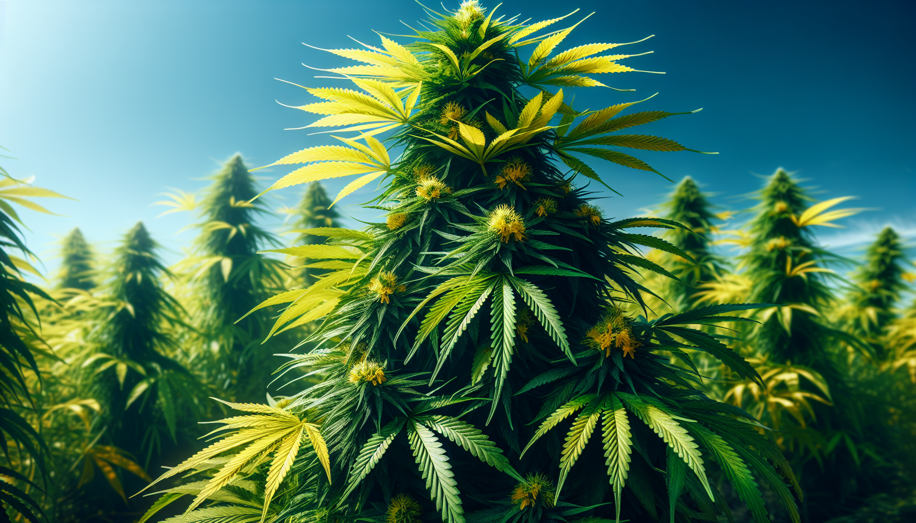 Eine Hanfpflanze mit blühenden Blüten